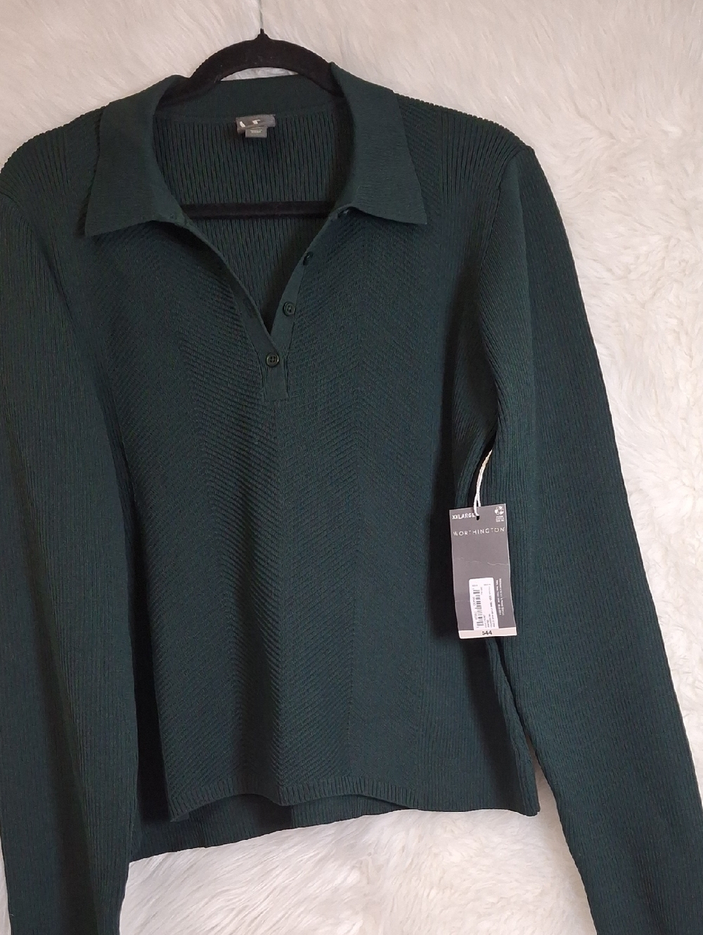 Worthington Dark Green Long Sleeve Polo Sweater